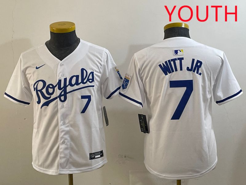 Youth Kansas City Royals #7 Witt jr White Game 2025 Nike MLB Jersey style 1->youth mlb jersey->Youth Jersey